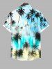 Plus Size Coconut Tree Ombre Colorblock Print Buttons Pocket Hawaii Shirt For Men -  