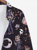 Chemise Imprimé Rose et Crâne Halloween Grande Taille avec Boutons à Manches Longues pour Homme - Noir XL