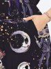 Plus Size Halloween Costume Skulls Rose Flower Moon Heart Bride and Bridegroom Print Split Midi Dress -  