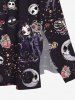 Plus Size Halloween Costume Skulls Rose Flower Moon Heart Bride and Bridegroom Print Split Midi Dress -  