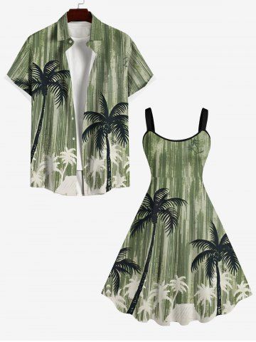 Coconut Tree Graffiti Print Plus Size Matching Hawaii Beach Outfit For Couples - GREEN