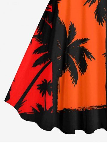 Plus Size Coconut Tree Colorblock Print Hawaii A Line Tank Dress