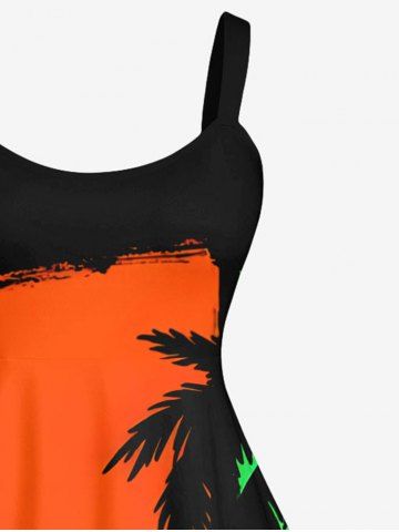Plus Size Coconut Tree Colorblock Print Hawaii A Line Tank Dress
