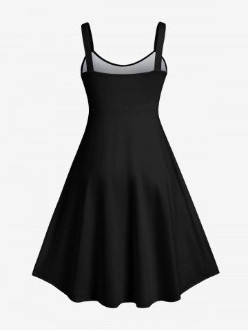 Plus Size Coconut Tree Colorblock Print Hawaii A Line Tank Dress