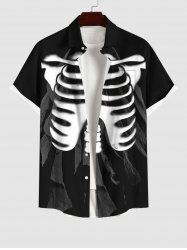 Plus Size Skeleton Print Halloween Button Pocket Shirt For Men -  