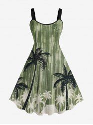 Plus Size Coconut Tree Graffiti Print Hawaii A Line Tank Dress -  