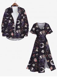 Halloween Costume Skulls Rose Flower Moon Heart Bride and Bridegroom Print Plus Size Matching Outfit For Couples -  
