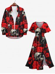 Halloween Costume Rose Flower Skulls Print Plus Size Matching Outfit For Couples -  