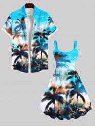 Tenue de Plage Grande Taille Imprimé Cocotiers et Mer Assortis pour Couples - Multi-A 