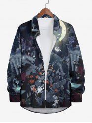 Chemise D'Halloween Costume Lune Citrouille Fantôme Croix Imprimés à Manches Longues de Grande Taille avec Boutons - Multi-A 4XL