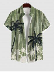 Plus Size Coconut Tree Graffiti Print Hawaii Button Pocket Shirt For Men -  