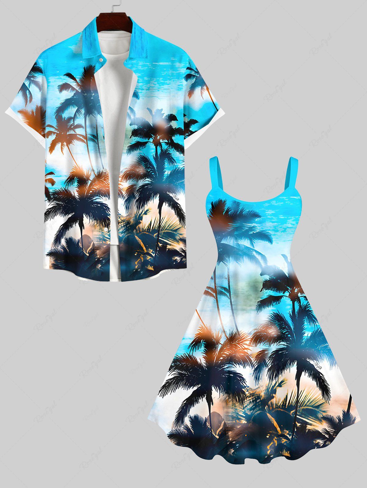 Tenue de Plage Grande Taille Imprimé Cocotiers et Mer Assortis pour Couples Multi-A 
