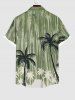 Plus Size Coconut Tree Graffiti Print Hawaii Button Pocket Shirt For Men -  