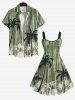 Plus Size Coconut Tree Graffiti Print Hawaii A Line Tank Dress -  