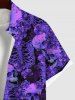 Plus Size Ombre Skeleton Skulls Rose Flower Print Halloween Button Pocket Shirt For Men -  