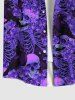 Plus Size Ombre Skeleton Skulls Rose Flower Print Halloween Button Pocket Shirt For Men -  