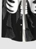 Plus Size Skeleton Print Halloween Button Pocket Shirt For Men -  