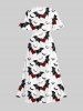 Robe D'Halloween Mi-Longue Fendue Cœur et Chauve-souris Imprimés de Grande Taille - Blanc 1X
