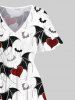 Robe D'Halloween Mi-Longue Fendue Cœur et Chauve-souris Imprimés de Grande Taille - Blanc 1X