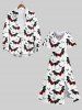 Robe D'Halloween Mi-Longue Fendue Cœur et Chauve-souris Imprimés de Grande Taille - Blanc 5X