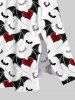 Robe D'Halloween Mi-Longue Fendue Cœur et Chauve-souris Imprimés de Grande Taille - Blanc 5X