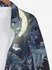 Chemise D'Halloween Costume Lune Citrouille Fantôme Croix Imprimés à Manches Longues de Grande Taille avec Boutons - Multi-A 4XL