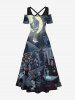 Maxi Robe D'Halloween Citrouille Fantôme Croisée de Grande Taille à Epaule Dénudée - Noir 2X