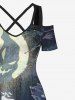 Maxi Robe D'Halloween Citrouille Fantôme Croisée de Grande Taille à Epaule Dénudée - Noir 2X