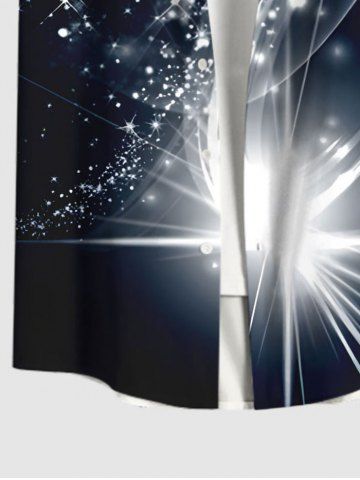 Plus Size Glitter Sparkling Galaxy Star Light Beam Print Hawaii Button Pocket Shirt For Men