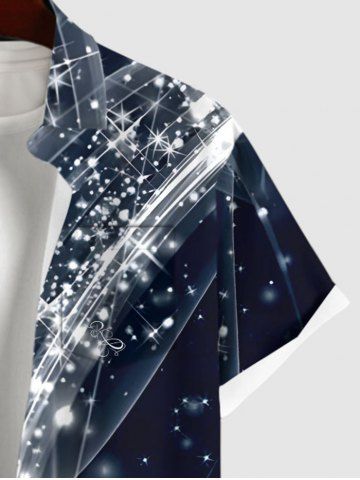 Plus Size Glitter Sparkling Galaxy Star Light Beam Print Hawaii Button Pocket Shirt For Men