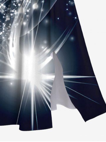 Plus Size Glitter Sparkling Galaxy Star Light Beam Print Hawaii Split Pocket A Line Midi Dress