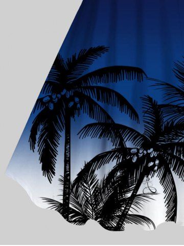 Plus Size Ombre Colorblock Coconut Tree Print Hawaii Tank Dress