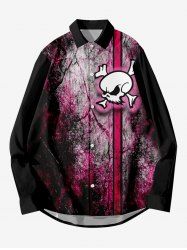 Plus Size Distressed Frayed Skull Striped Print Halloween Button Shirt For Men -  