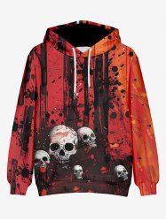 Plus Size Ink Painting Splatter Skulls Print Halloween Pocket Drawstring Pullover Long Sleeves Hoodie For Men -  