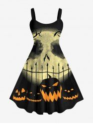 Plus Size Halloween Costume Pumpkin Face Moon Bat Print Tank Dress -  