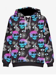 Plus Size Ombre Skull Eye Spiral Galaxy Print Halloween Pocket Drawstring Pullover Long Sleeves Hoodie For Men -  