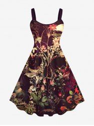 Robe Costume D'Halloween Fleur Feuille et Crâne Imprimées de Grande Taille - Multi-A 5X