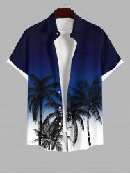Plus Size Ombre Colorblock Coconut Tree Print Buttons Pocket Hawaii Shirt For Men -  