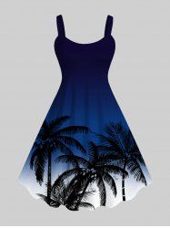 Robe Débardeur Hawaïen Ombrée Cocotier Imprimé Grande Taille - Bleu profond XXS