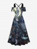 Costume D'Halloween Imprimé Fantôme et Citrouille Grande Taille pour Couples - Noir 