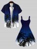 Plus Size Ombre Colorblock Coconut Tree Print Hawaii Tank Dress -  