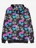 Plus Size Ombre Skull Eye Spiral Galaxy Print Halloween Pocket Drawstring Pullover Long Sleeves Hoodie For Men -  