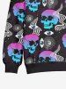 Plus Size Ombre Skull Eye Spiral Galaxy Print Halloween Pocket Drawstring Pullover Long Sleeves Hoodie For Men -  