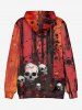 Plus Size Ink Painting Splatter Skulls Print Halloween Pocket Drawstring Pullover Long Sleeves Hoodie For Men -  