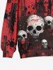 Plus Size Ink Painting Splatter Skulls Print Halloween Pocket Drawstring Pullover Long Sleeves Hoodie For Men -  