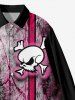 Plus Size Distressed Frayed Skull Striped Print Halloween Button Shirt For Men -  