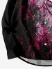 Plus Size Distressed Frayed Skull Striped Print Halloween Button Shirt For Men -  