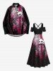 Maxi Robe Ligne A D'Halloween Déchiré Rayée Crâne Imprimée de Grande Taille - Noir XS