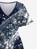 Plus Size Glitter Sparkling Galaxy Star Light Beam Print Hawaii Split Pocket A Line Midi Dress -  
