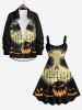 Plus Size Halloween Costume Pumpkin Face Moon Bat Print Tank Dress -  